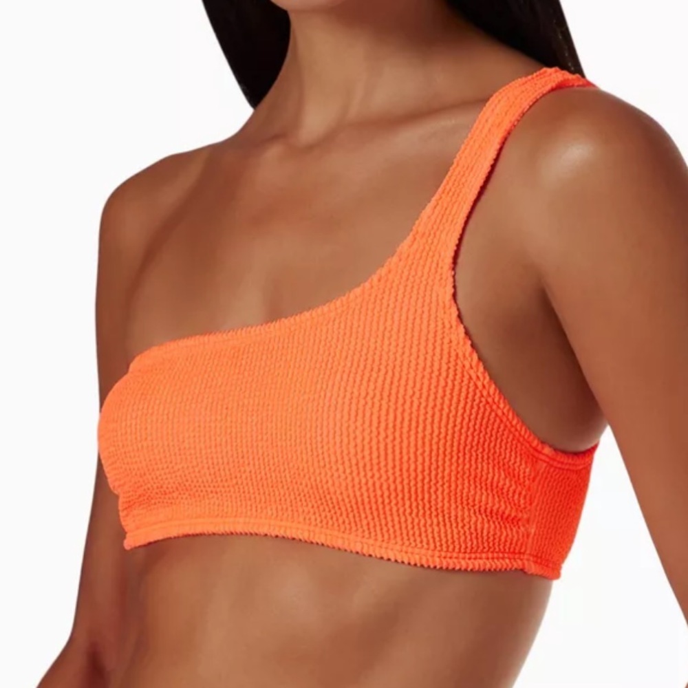 Good American Orange Always Fits One Shoulder Crinkle Bikini Top XXS XS